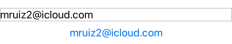 A text field showing the typed email mruiz2@icloud.com, with a text