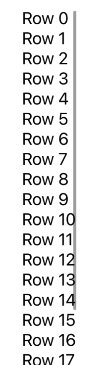 A scroll view with a series of vertically arranged rows, reading