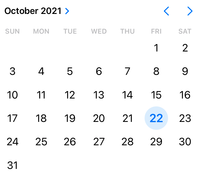 A SwiftUI date picker using the graphical style, with the label Start Date