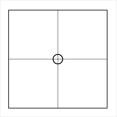 A figure of a square with hair-line crosshairs that divide the box into four equal sections. A small circle is at the apex of the crosshairs.