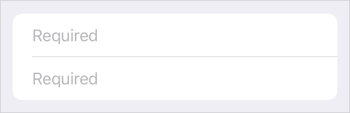 An iOS form, showing two text fields, arranged vertically, with prompt