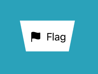 A screenshot of a flag icon and the word flag inside a trapezoid; the