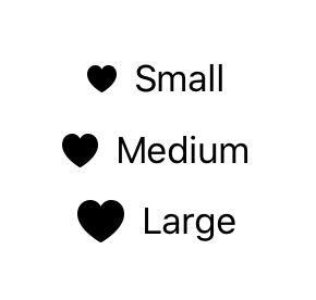 A view showing small, medium, and large hearts rendered at a size