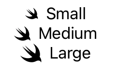 Vertically arranged text views that read Small, Medium, and