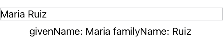 A text field showing the typed name Maria Ruiz, with a text view below