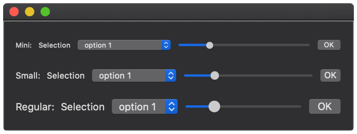 A screenshot showing several controls of various