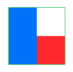 A green 100 by 100 square containing two overlapping rectangles: on the