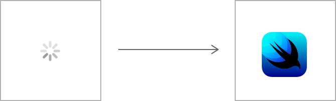 A diagram that shows a progress view on the left, the SwiftUI icon on the