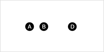 A row of circles with the letters A, B, and D, with a gap where