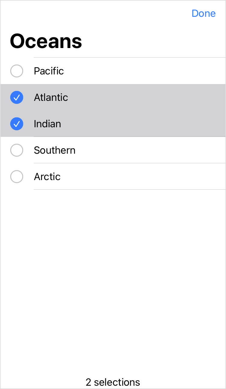 A navigation view with the title Oceans and an active edit button with