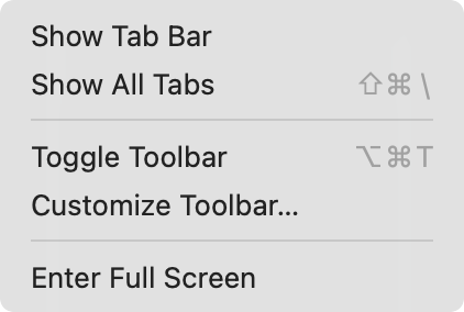 A screenshot of the toolbar editor support for the macOS view